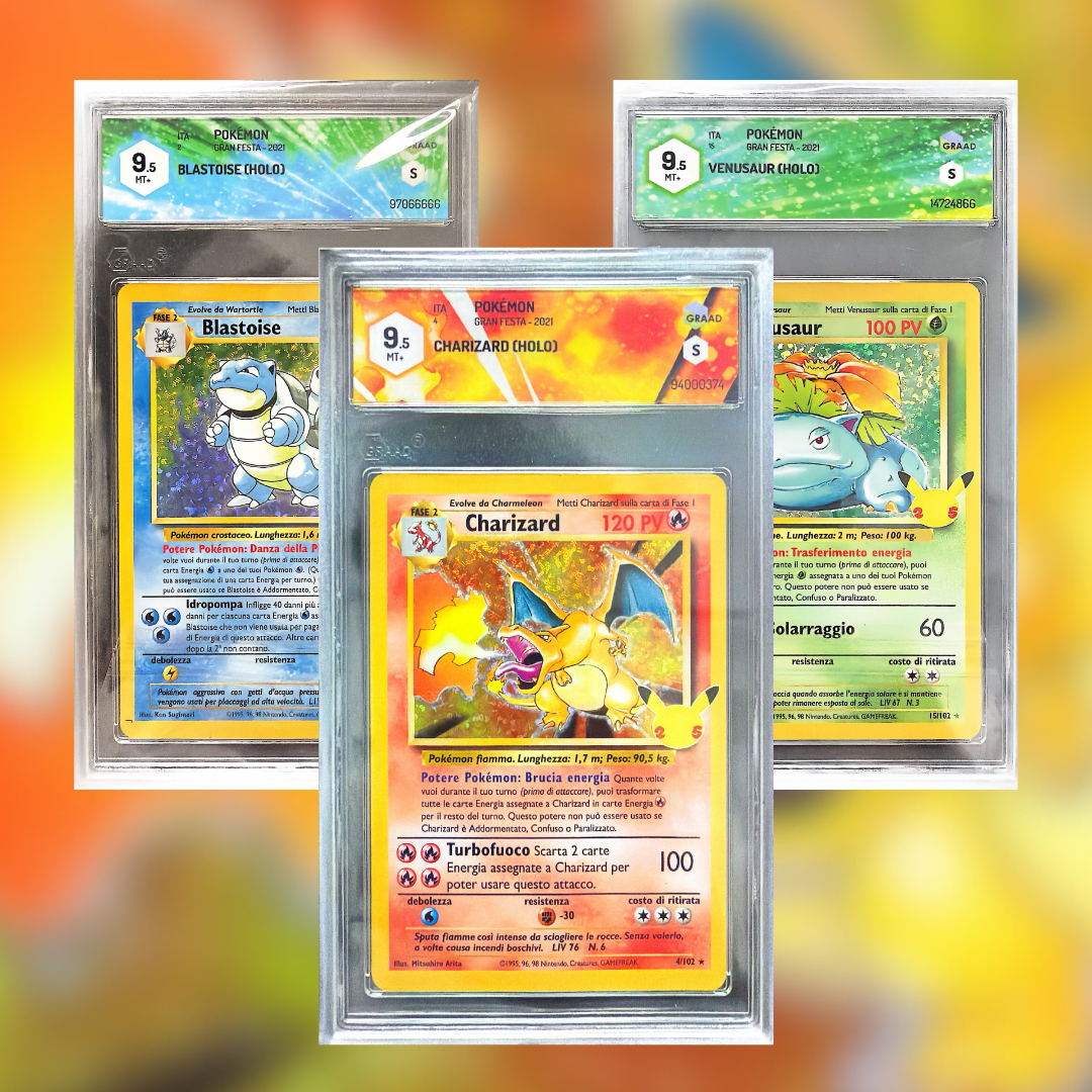 TRIO Charizard, Venusaur, Blastoise 25th ( GRAAD 9.5)